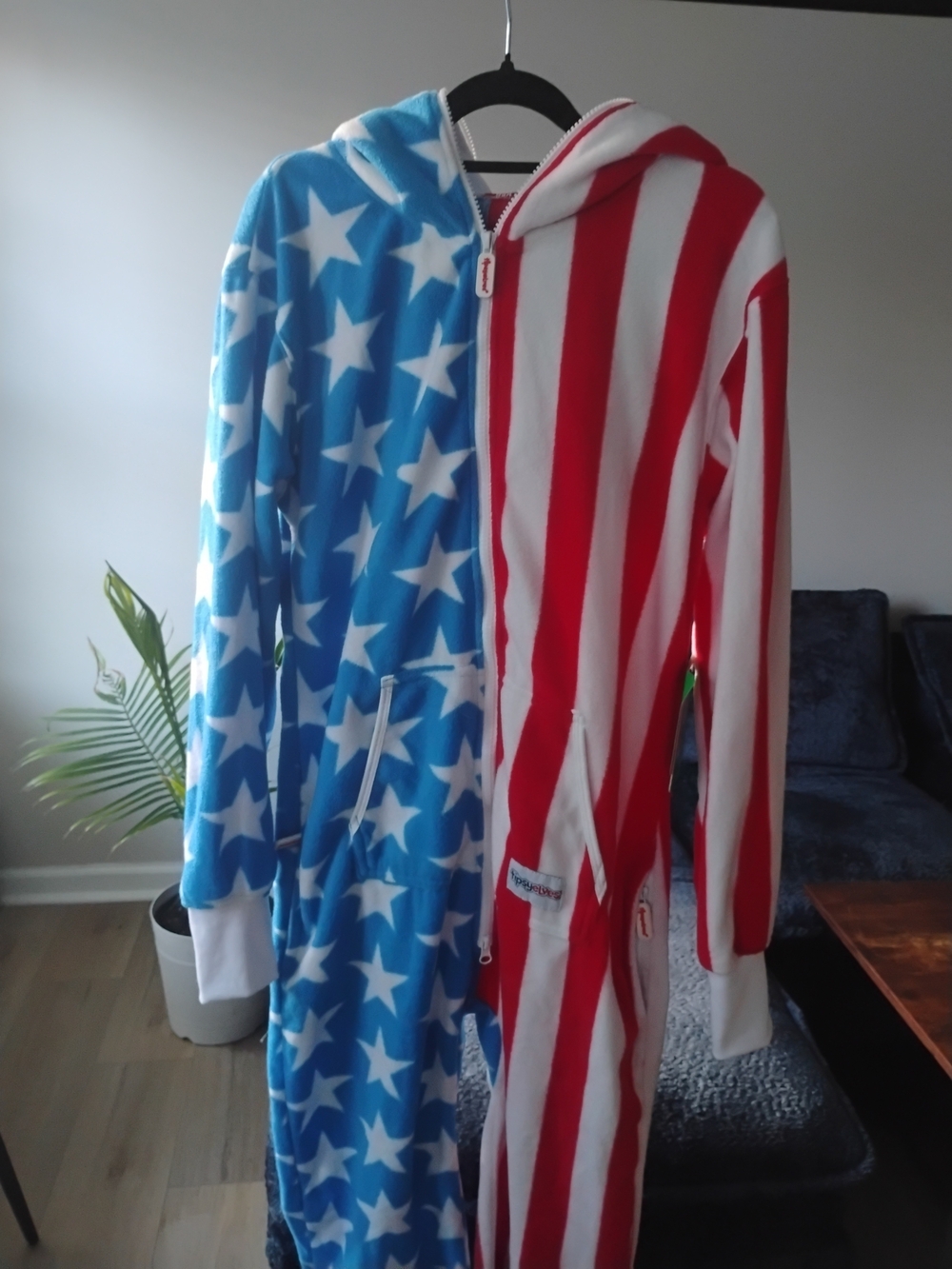 Tipsy Elves Stars & Stripes Hooded One-Piece Suit- Blue & Red